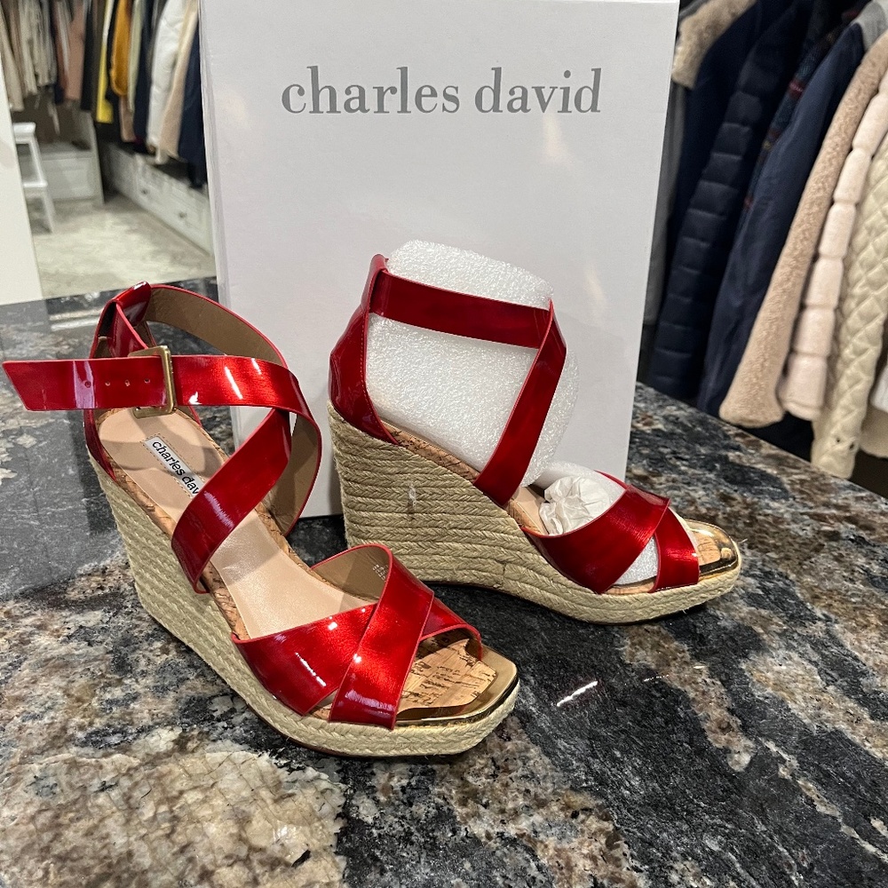 Charles David Patent Red Leather Sandal